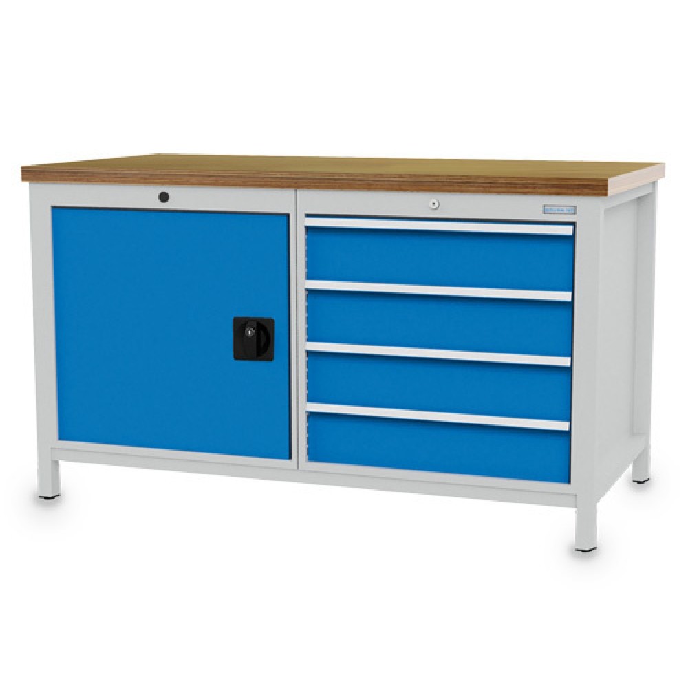 Immagine del prodotto: Banco da lavoro Bedrunka+Hirth R 24-24, AxLxP 959 x 1.500 x 750 mm, grigio chiaro, azzurro, 4 cassetti 4x150 mm, 1 anta a battente 1x600 mm