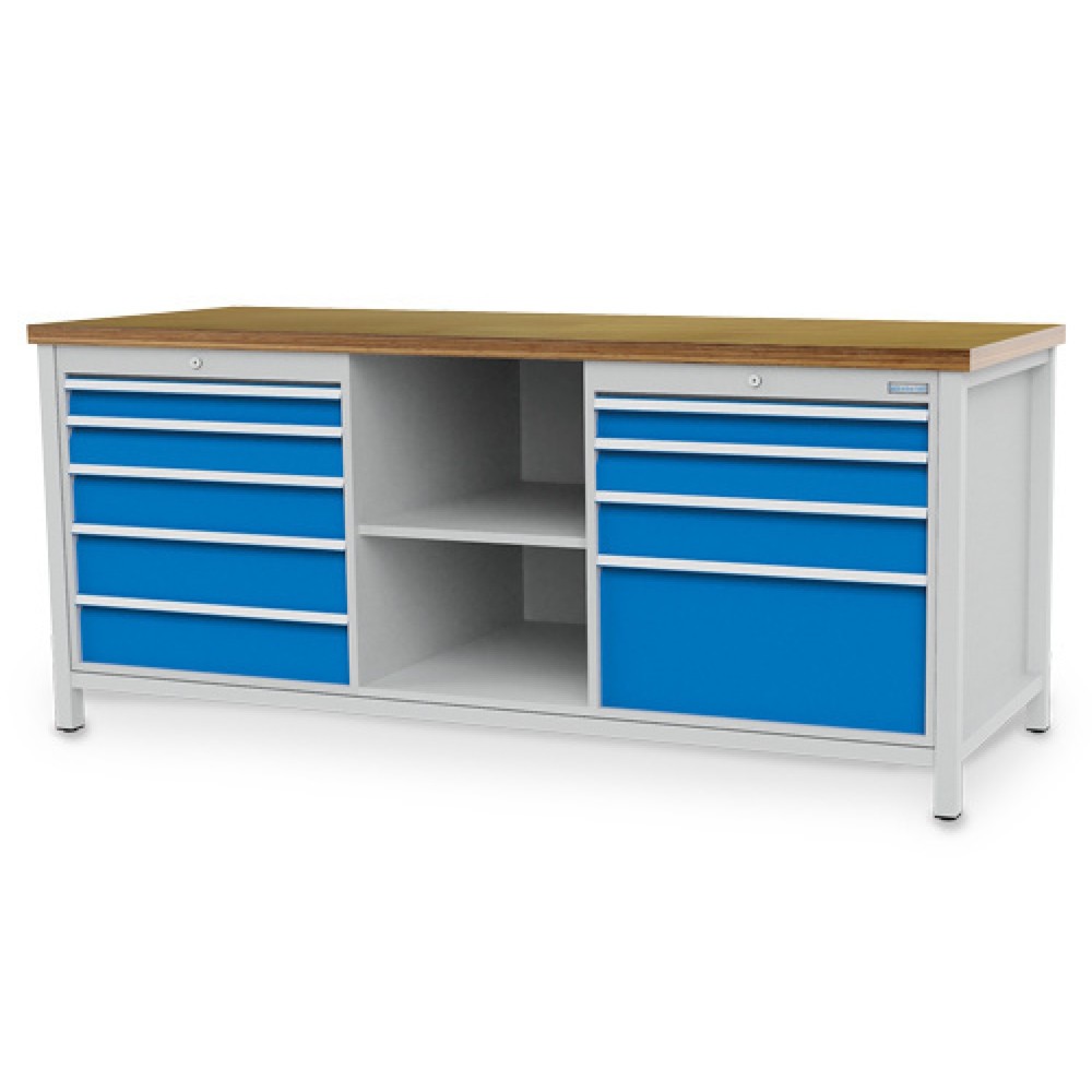 Immagine del prodotto: Banco da lavoro Bedrunka+Hirth R 24-24, AxLxP 859 x 2.000 x 750 mm, grigio chiaro, azzurro, 9 cassetti 2x75 + 2x100 2x125 + 2x150 + 1x300 mm