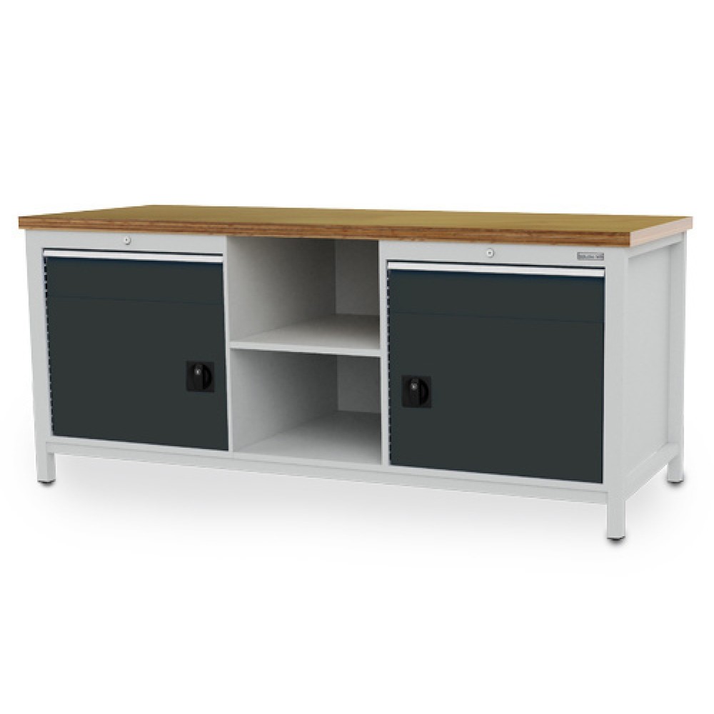 Immagine del prodotto: Banco da lavoro Bedrunka+Hirth R 24-24, AxLxP 959 x 2.000 x 750 mm, grigio chiaro, grigio antracite, 2 cassetti 2x150 mm, 2 ante a battente 2x450 mm