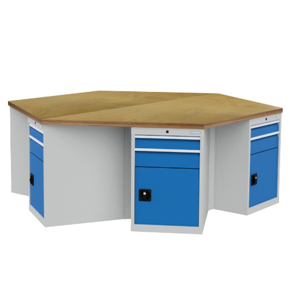 Immagine del prodotto n. 1: Banco da lavoro di gruppo Bedrunka+Hirth R 18-24, con 12 cassetti, AxLxP 859 x 2.500 x 2.165 mm, grigio chiaro, azzurro