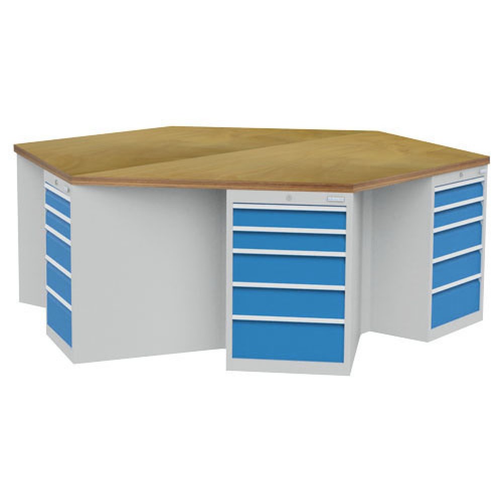 Immagine del prodotto n. 1: Banco da lavoro di gruppo Bedrunka+Hirth R 18-24, con 30 cassetti, AxLxP 859 x 2.500 x 2.165 mm, grigio chiaro, azzurro