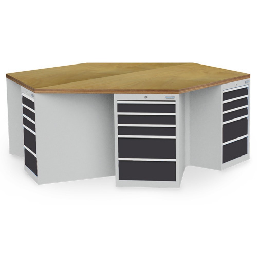 Immagine del prodotto: Banco da lavoro di gruppo Bedrunka+Hirth R 18-24, con 30 cassetti, AxLxP 859 x 2.500 x 2.165 mm, grigio chiaro, grigio antracite
