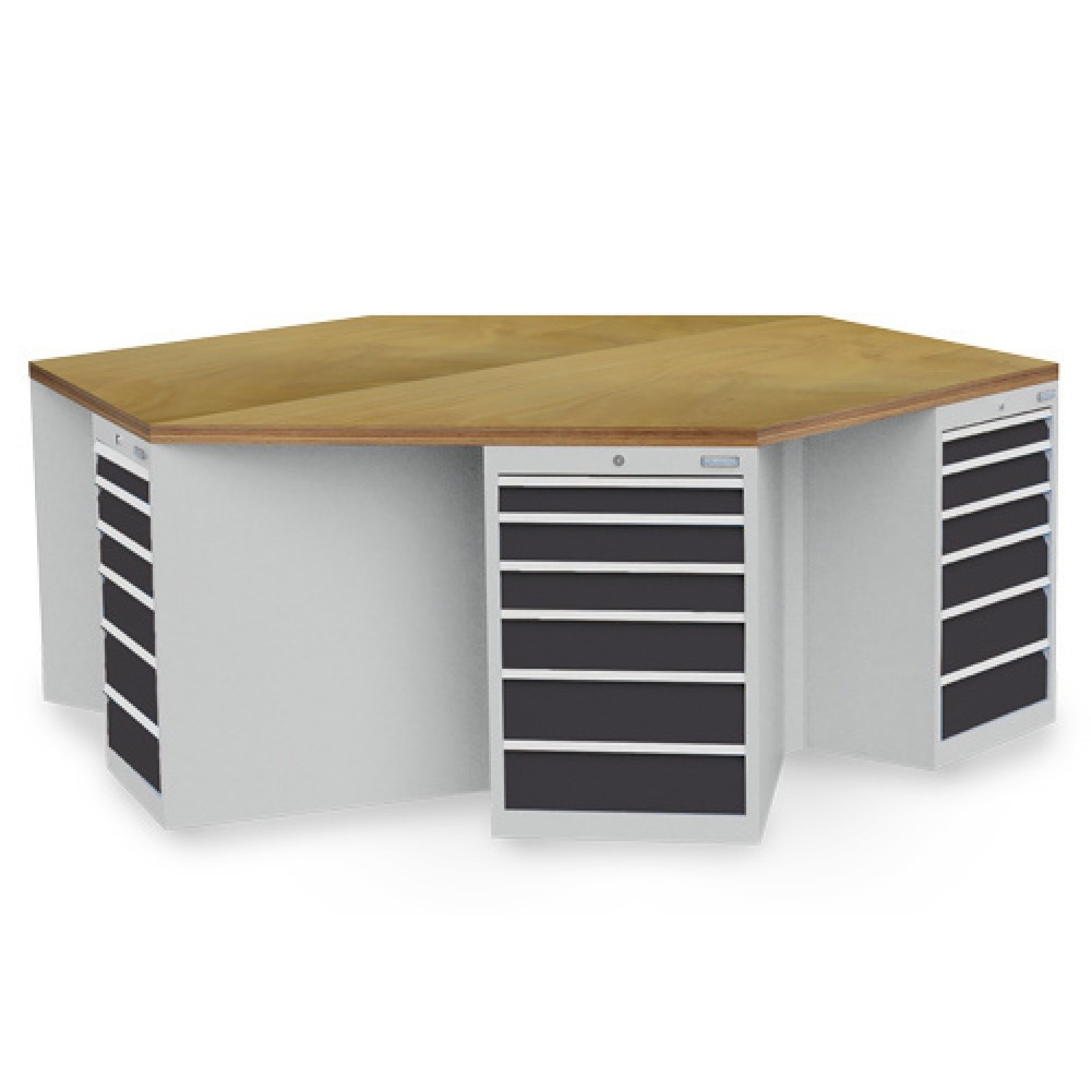 Immagine del prodotto: Banco da lavoro di gruppo Bedrunka+Hirth R 18-24, con 36 cassetti, AxLxP 859 x 2.500 x 2.165 mm, grigio chiaro, grigio antracite