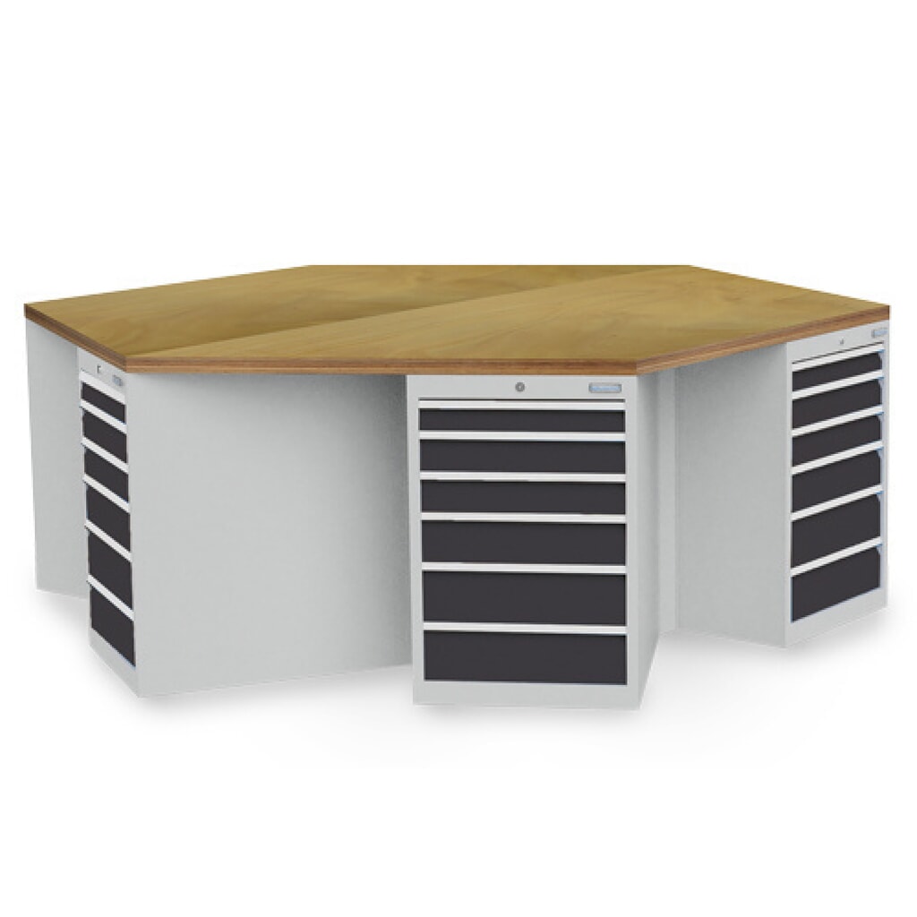 Immagine del prodotto n. 1: Banco da lavoro di gruppo Bedrunka+Hirth R 18-24, con 36 cassetti, AxLxP 859 x 2.500 x 2.165 mm, grigio chiaro, grigio antracite