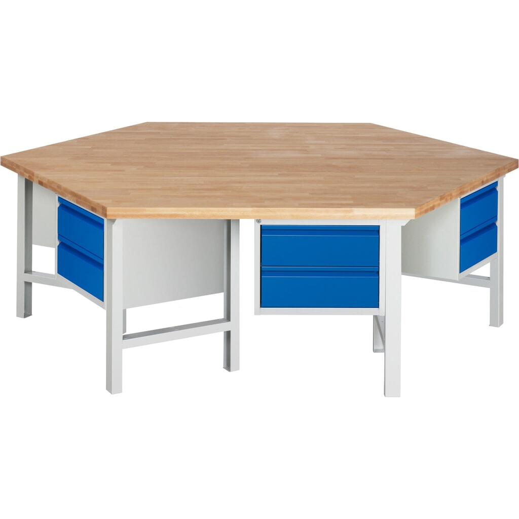 Immagine del prodotto: Banco da lavoro di gruppo RAU serie 4000, 6 contenitori, AxLxP 840 x 2.700 x 2.340 mm, cassetti estraibili al 90% con impugnatura