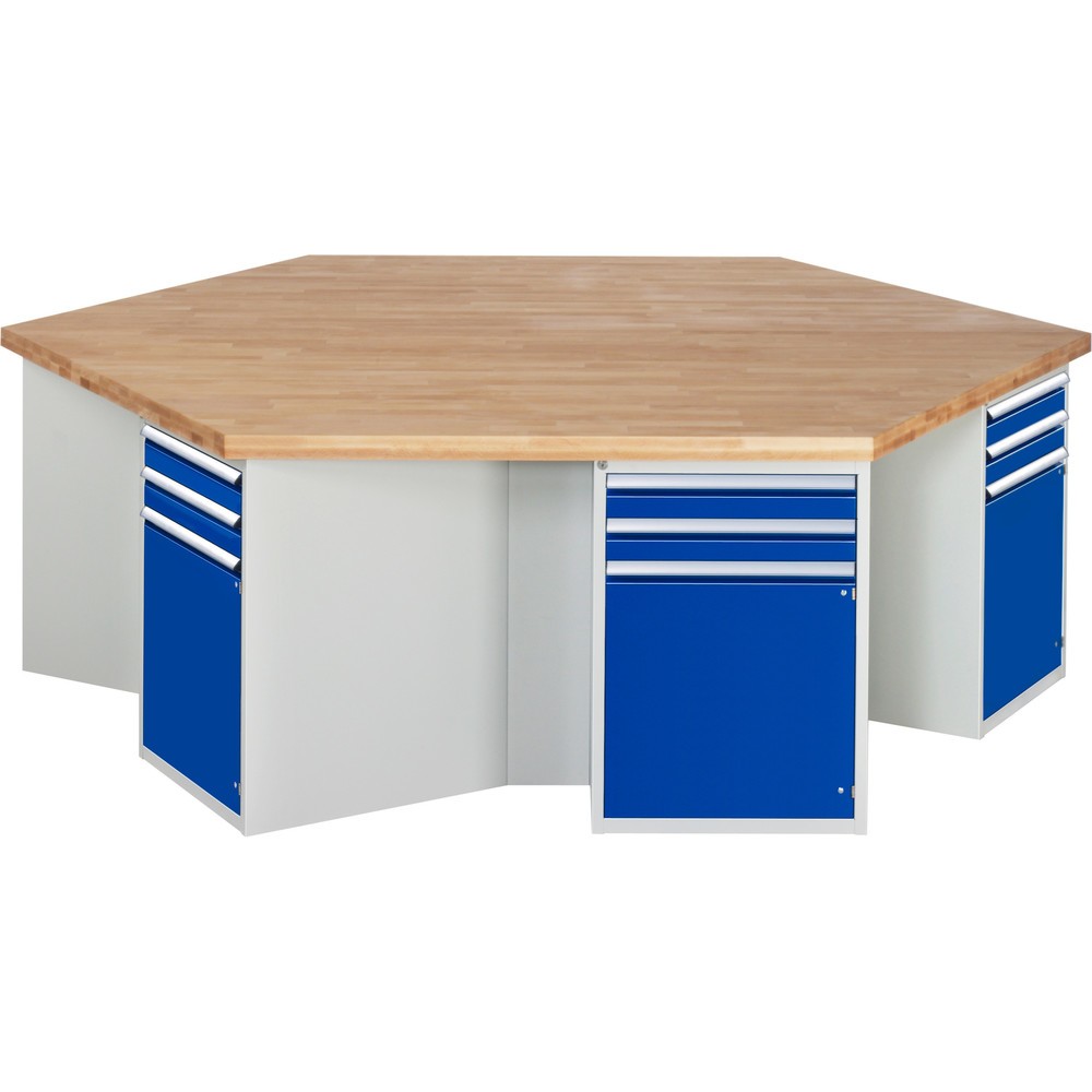 Immagine del prodotto n. 1: Banco da lavoro di gruppo RAU serie 4000, 6 contenitori con zoccolo, AxLxP 900 x 2.700 x 2.340 mm, cassetti estraibili al 100%, 1 ripiano