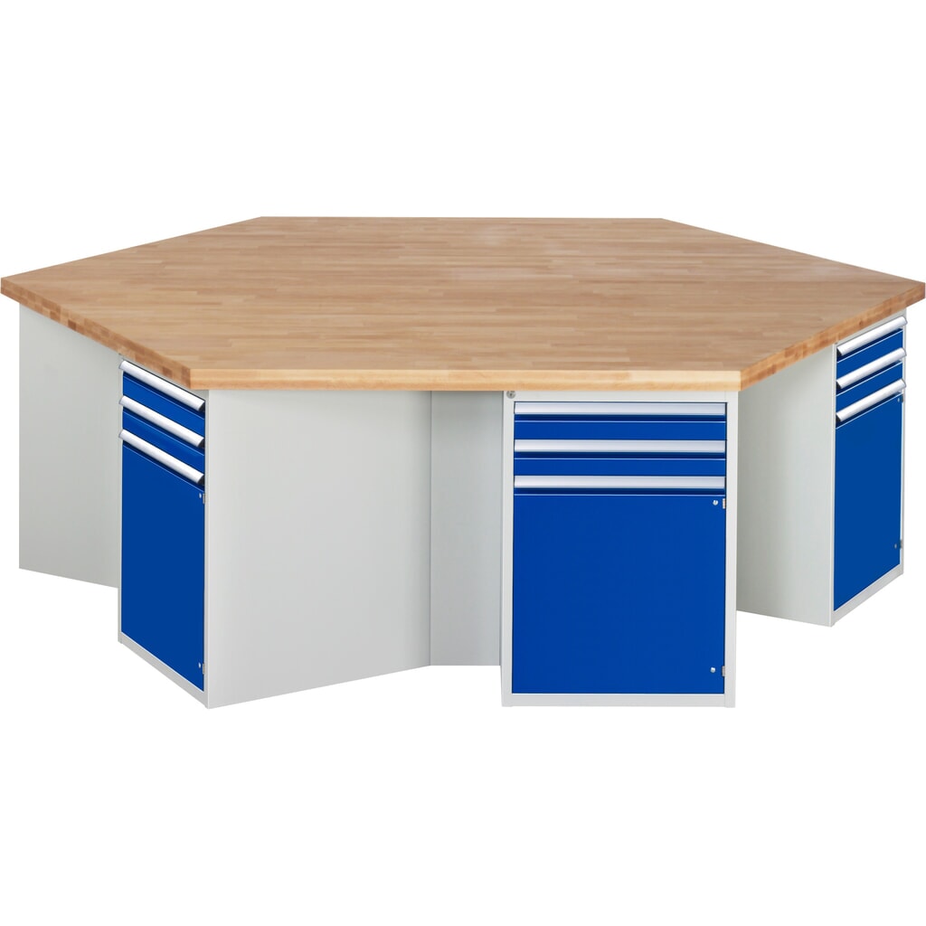 Banco da lavoro di gruppo RAU serie 4000, 6 contenitori con zoccolo, AxLxP 890 x 2.700 x 2.340 mm, cassetti estraibili al 90%, 1 ripiano Immagine del prodotto: Banco da lavoro di gruppo RAU serie 4000, 6 contenitori con zoccolo, AxLxP 890 x 2.700 x 2.340 mm, cassetti estraibili al 90%, 1 ripiano