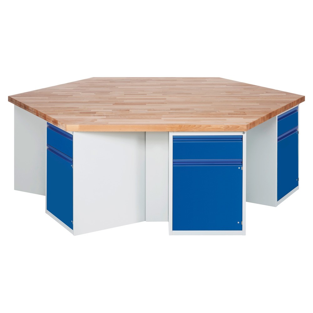 Immagine del prodotto n. 1: Banco da lavoro di gruppo RAU serie 4000, 6 contenitori, AxLxP 840 x 2.700 x 2.340 mm, cassetti estraibili al 90% con impugnatura, 1 ripiano