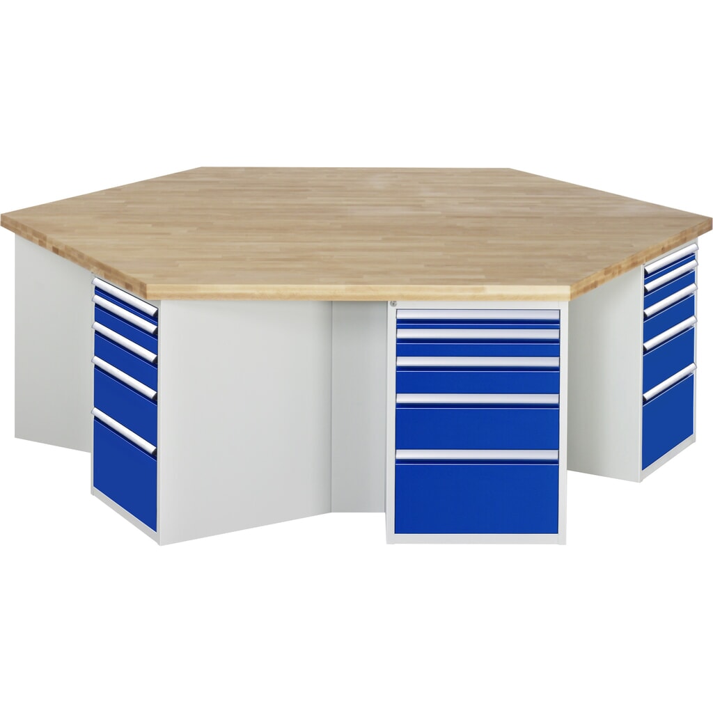 RAU Banco di lavoro di gruppo Serie 4000, HxLxP 890 x 2.700 x 2.340 mm, 6 contenitori nella base, ciascuno con 5 cassetti Immagine del prodotto n. 1: RAU Banco di lavoro di gruppo Serie 4000, HxLxP 890 x 2.700 x 2.340 mm, 6 contenitori nella base, ciascuno con 5 cassetti