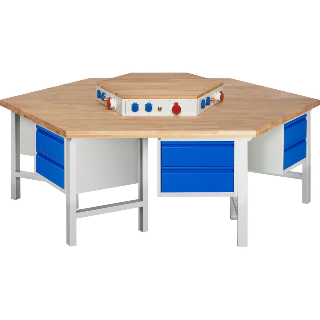 Immagine del prodotto: Banco da lavoro di gruppo RAU serie 4000, blocco portaprese, 6 contenitori, AxLxP 840 x 2.700 x 2.340 mm, cassetti estraibili al 90% con impugnatura