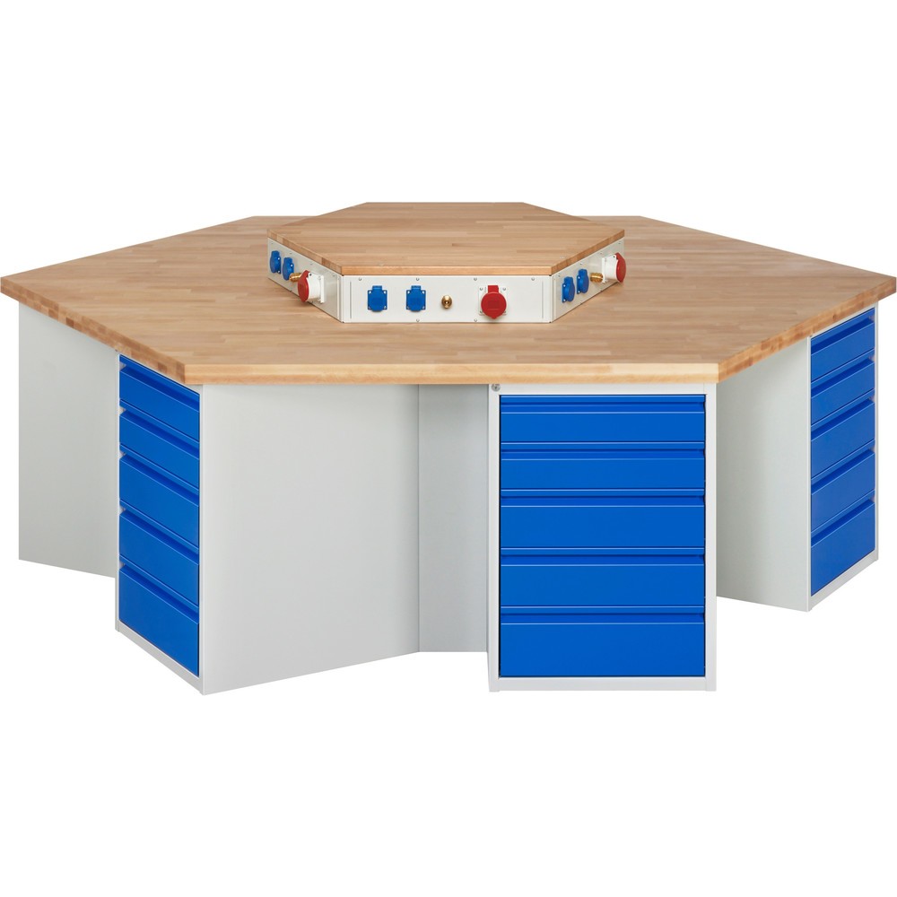 Immagine del prodotto: Banco da lavoro di gruppo RAU serie 4000, blocco portaprese, 6 contenitori, AxLxP 840 x 2.700 x 2.340 mm, cassetti estraibili al 90% 12 x 120 mm, 12 x 150 mm, 6 x 180 mm