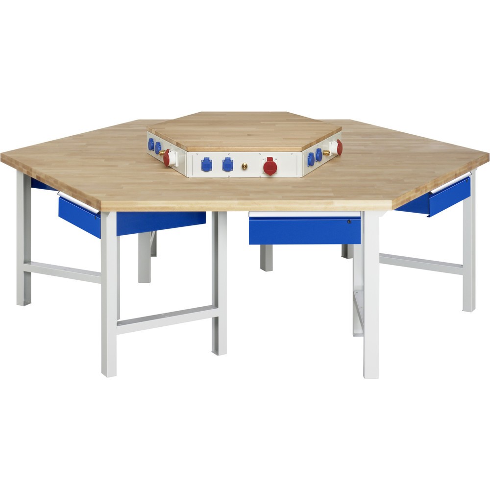 Immagine del prodotto: RAU Banco di lavoro di gruppo Serie 4000, HxLxP 790-1.140 x 2.700 x 2.340 mm, con blocco portaprese, 6 contenitori nella base, ciascuno con 1 cassetto