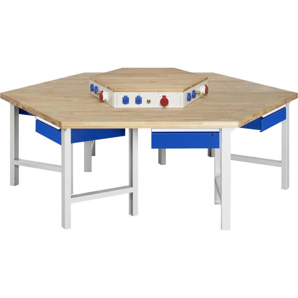 Immagine del prodotto n. 1: Banco da lavoro di gruppo RAU serie 4000, blocco portaprese, AxLxP 840 x 2.700 x 2.340 mm, 6 cassetti con ErgoScript®