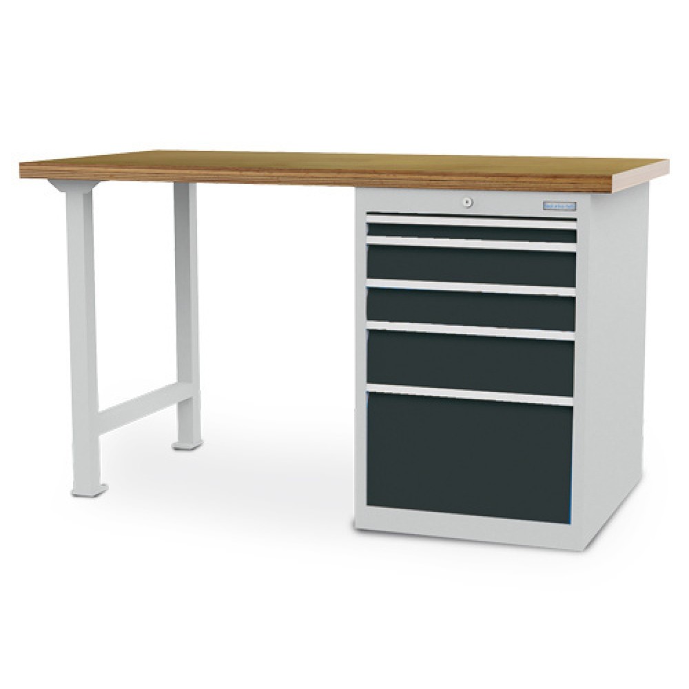 Immagine del prodotto: Banco da lavoro in serie Bedrunka+Hirth R 18-24, AxLxP 859 x 1.500 x 750 mm, grigio chiaro, grigio antracite, 5 cassetti 1x50 + 2x100 + 1x150 + 1x300 mm