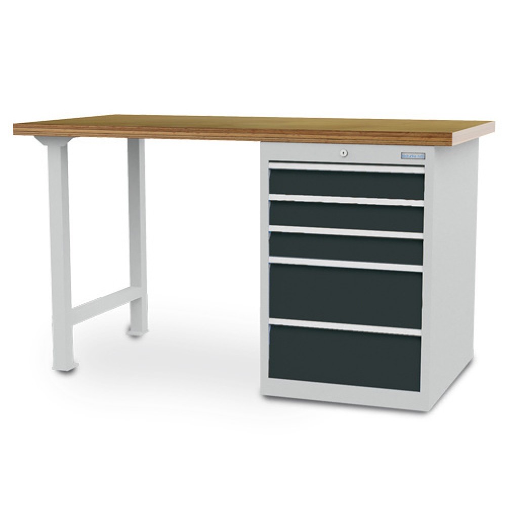 Immagine del prodotto: Banco da lavoro in serie Bedrunka+Hirth R 18-24, AxLxP 859 x 1.500 x 750 mm, grigio chiaro, grigio antracite, 5 cassetti 3x100 + 2x200 mm