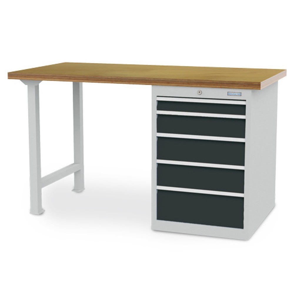 Immagine del prodotto: Banco da lavoro in serie Bedrunka+Hirth R 18-24, AxLxP 859 x 1.500 x 750 mm, grigio chiaro, grigio antracite, 5 cassetti 1x75 + 1x125 + 2x150 + 1x200 mm