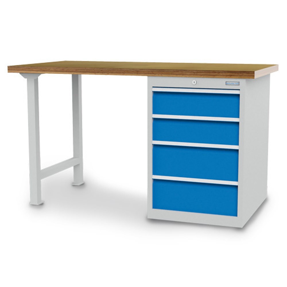 Immagine del prodotto: Banco da lavoro in serie Bedrunka+Hirth R 18-24, AxLxP 859 x 1.500 x 750 mm, grigio chiaro, azzurro, 4 cassetti 2x150 + 2x200 mm