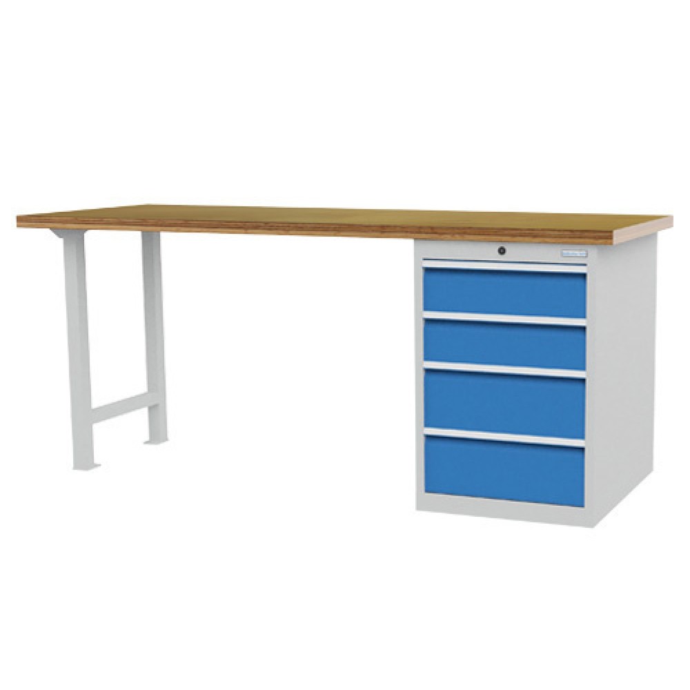 Immagine del prodotto: Banco da lavoro in serie Bedrunka+Hirth R 18-24, AxLxP 859 x 2.000 x 750 mm, grigio chiaro, azzurro, 4 cassetti 2x150 + 2x200 mm, larghezza cassetti 450 mm