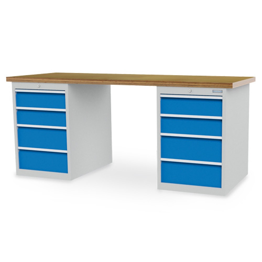 Immagine del prodotto: Banco da lavoro in serie Bedrunka+Hirth R 18-24, AxLxP 859 x 2.000 x 750 mm, grigio chiaro, azzurro, 8 cassetti 4x150 + 4x200 mm, larghezza cassetti 450 mm
