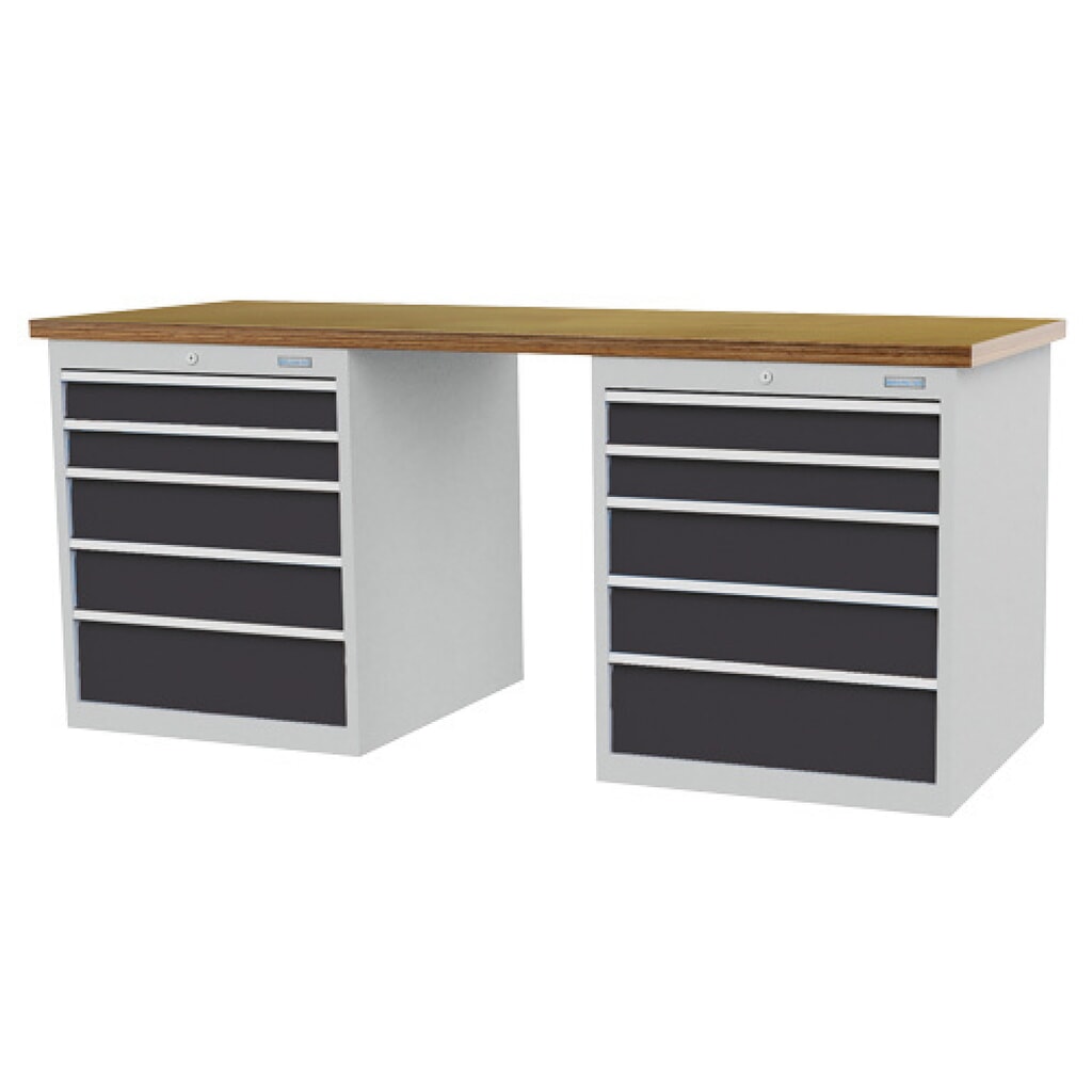 Immagine del prodotto: Banco da lavoro in serie Bedrunka+Hirth R 24-24, AxLxP 859 x 2.000 x 750 mm, grigio chiaro, grigio antracite, 10 cassetti 4x100 + 4x150 + 2x200 mm, larghezza cassetti 450 mm