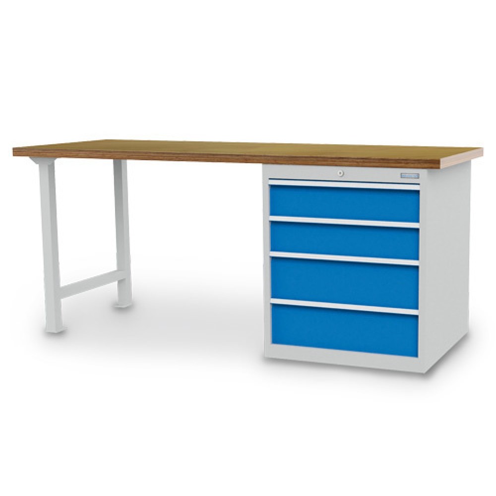 Immagine del prodotto n. 1: Banco da lavoro in serie Bedrunka+Hirth R 24-24, AxLxP 859 x 2.000 x 750 mm, grigio chiaro, azzurro, 4 cassetti 2x150 + 2x200 mm, larghezza cassetti 600 mm