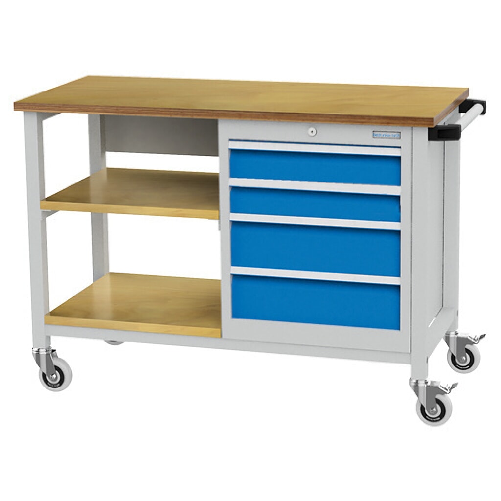 Banco da lavoro mobile Bedrunka+Hirth R 18-16, AxLxP 880 x 1.200 x 540 mm, grigio chiaro, azzurro, 2 ripiani, 4 cassetti 2x100 + 2x150 mm Immagine del prodotto: Banco da lavoro mobile Bedrunka+Hirth R 18-16, AxLxP 880 x 1.200 x 540 mm, grigio chiaro, azzurro, 2 ripiani, 4 cassetti 2x100 + 2x150 mm