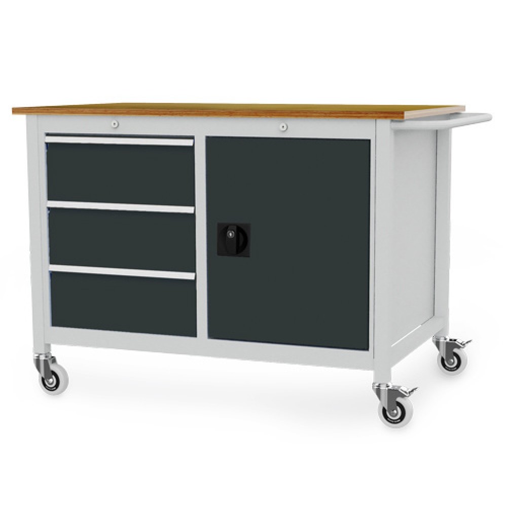 Immagine del prodotto: Banco da lavoro mobile Bedrunka+Hirth R 18-24, AxLxP 935 x 1.250 x 750 mm, grigio chiaro, grigio antracite, 3 cassetti 3x200 mm, 1 anta a battente 1x600 mm