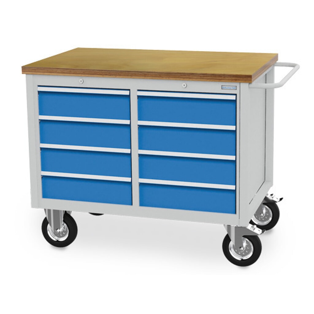 Banco da lavoro mobile Bedrunka+Hirth R 18-24, AxLxP 995 x 1.250 x 750 mm, grigio chiaro, azzurro, 8 cassetti 8x150 mm Immagine del prodotto: Banco da lavoro mobile Bedrunka+Hirth R 18-24, AxLxP 995 x 1.250 x 750 mm, grigio chiaro, azzurro, 8 cassetti 8x150 mm