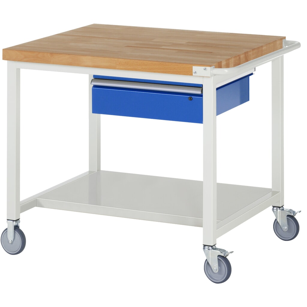 RAU Banco da lavoro mobile Serie 8000, HxLxP 880 x 1.000 x 900 mm, piano di appoggio inferiore, con 1 cassetto a destra Immagine del prodotto: RAU Banco da lavoro mobile Serie 8000, HxLxP 880 x 1.000 x 900 mm, piano di appoggio inferiore, con 1 cassetto a destra