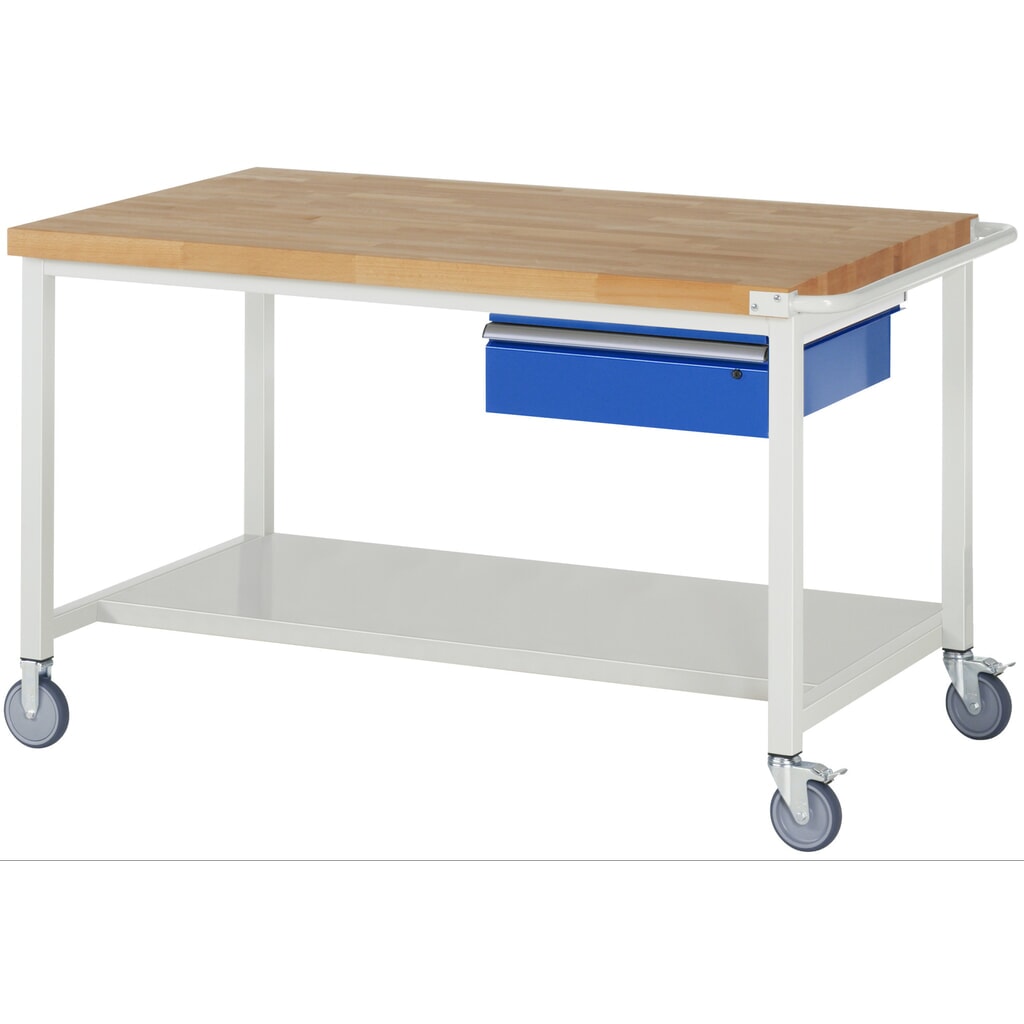 RAU Banco da lavoro mobile Serie 8000, HxLxP 880 x 1.500 x 900 mm, piano di appoggio inferiore, con 1 cassetto a destra Immagine del prodotto: RAU Banco da lavoro mobile Serie 8000, HxLxP 880 x 1.500 x 900 mm, piano di appoggio inferiore, con 1 cassetto a destra