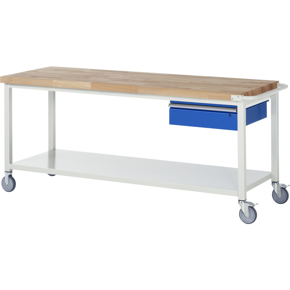 Immagine del prodotto: RAU Banco da lavoro mobile Serie 8000, HxLxP 880 x 2.000 x 700 mm, piano di appoggio inferiore, con 1 cassetto a destra