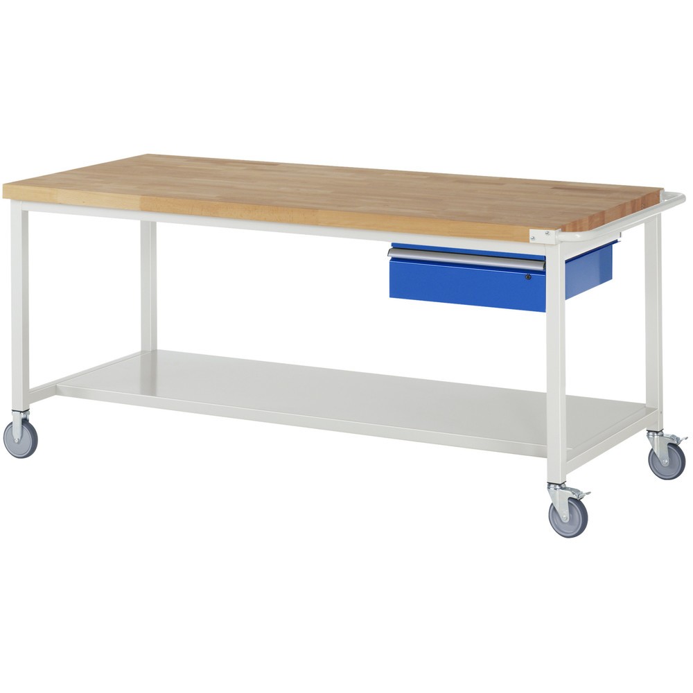 Immagine del prodotto n. 1: RAU Banco da lavoro mobile Serie 8000, HxLxP 880 x 2.000 x 900 mm, piano di appoggio inferiore, con 1 cassetto a destra