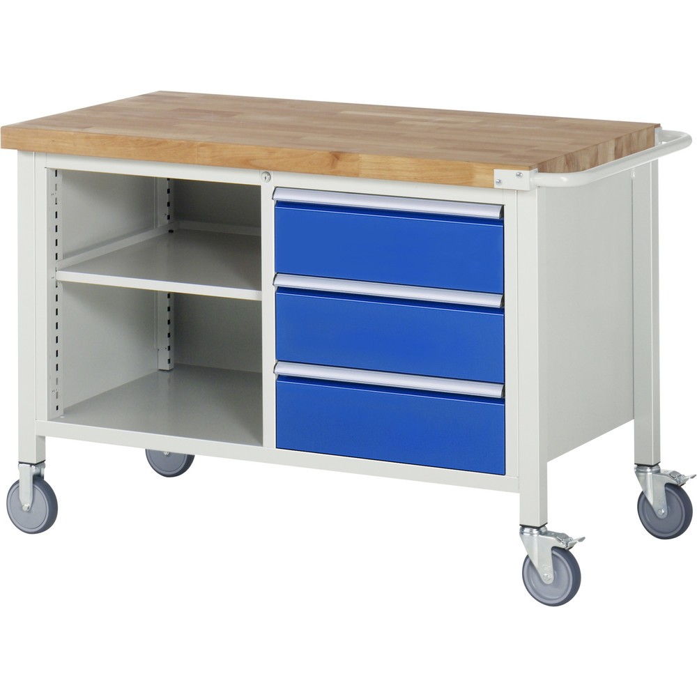 Immagine del prodotto: RAU Banco da lavoro mobile Serie 8000, HxLxP 880 x 1.250 x 700 mm, 1 contenitore doppio nella base, con 3 cassetti e vano portaoggetti