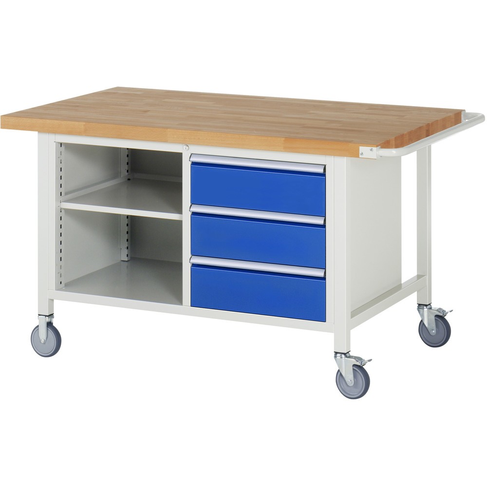 Immagine del prodotto: RAU Banco da lavoro mobile Serie 8000, HxLxP 880 x 1.500 x 900 mm, 1 contenitore doppio nella base, con 3 cassetti e vano portaoggetti