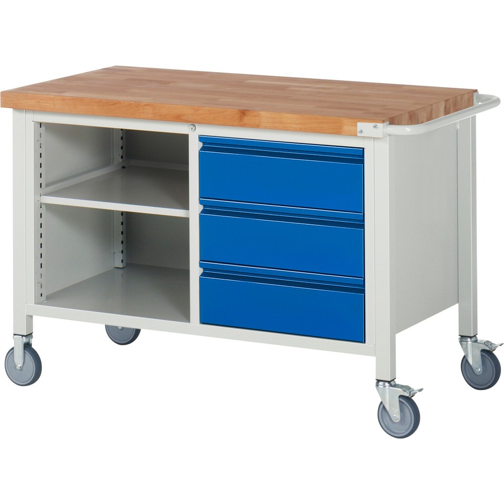 Immagine del prodotto n. 1: Banco da lavoro RAU serie 8000, 1 contenitore doppio, 1 ripiano, AxLxP 880 x 1.250 x 700 mm, 3 cassetti 3 x 180 mm