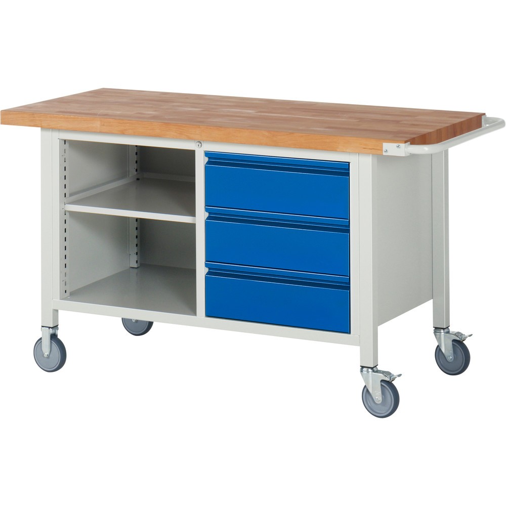 Immagine del prodotto n. 1: Banco da lavoro RAU serie 8000, 1 contenitore doppio, 1 ripiano, AxLxP 880 x 1.500 x 700 mm, 3 cassetti 3 x 180 mm