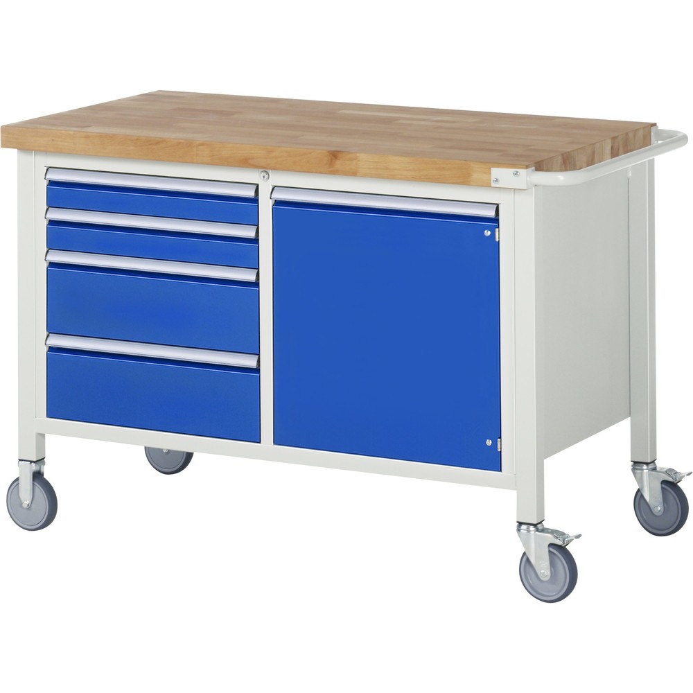 Immagine del prodotto: RAU Banco da lavoro mobile Serie 8000, HxLxP 880 x 1.250 x 700 mm, 1 contenitore doppio nella base, con 4 cassetti e 1 anta battente