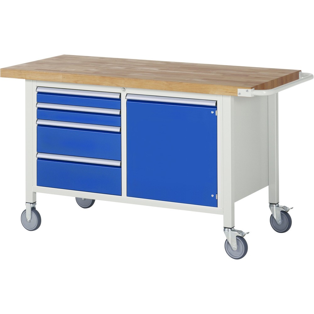 Immagine del prodotto: RAU Banco da lavoro mobile Serie 8000, HxLxP 880 x 1.500 x 700 mm, 1 contenitore doppio nella base, con 4 cassetti e 1 anta battente