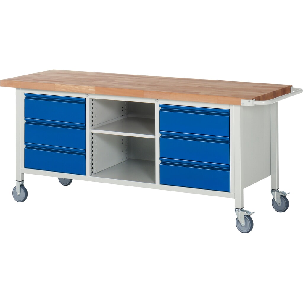 Immagine del prodotto n. 1: Banco da lavoro RAU serie 8000, 1 contenitore triplo, 1 ripiano, AxLxP 880 x 2.000 x 700 mm, 6 cassetti 6 x 180 mm