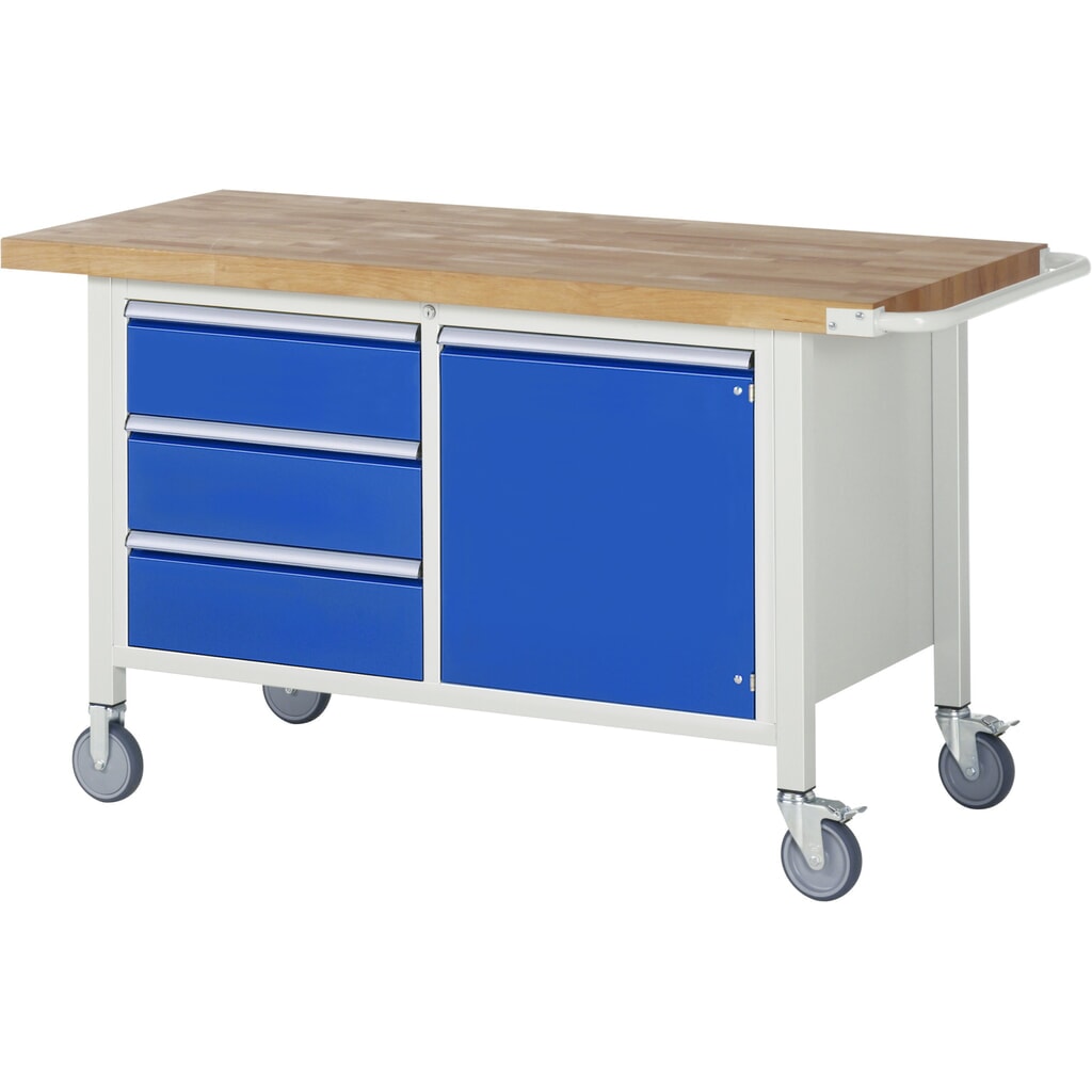 RAU Banco da lavoro mobile Serie 8000, HxLxP 880 x 1.500 x 700 mm, 1 contenitore doppio nella base, con 3 cassetti e 1 anta battente Immagine del prodotto: RAU Banco da lavoro mobile Serie 8000, HxLxP 880 x 1.500 x 700 mm, 1 contenitore doppio nella base, con 3 cassetti e 1 anta battente