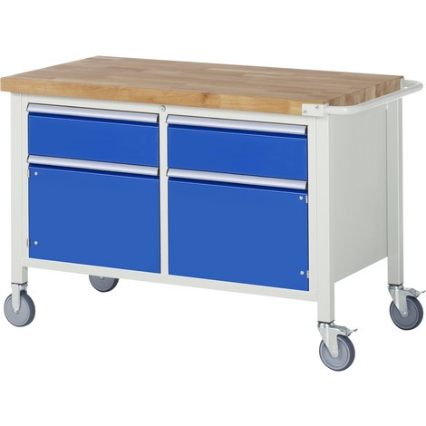 Immagine del prodotto n. 1: Banco da lavoro mobile RAU serie 8000, 1 contenitore doppio, 2 ante battenti, HxLxP 880-1.080 x 1.250 x 700 mm, 2 cassetti estraibili al 90%
