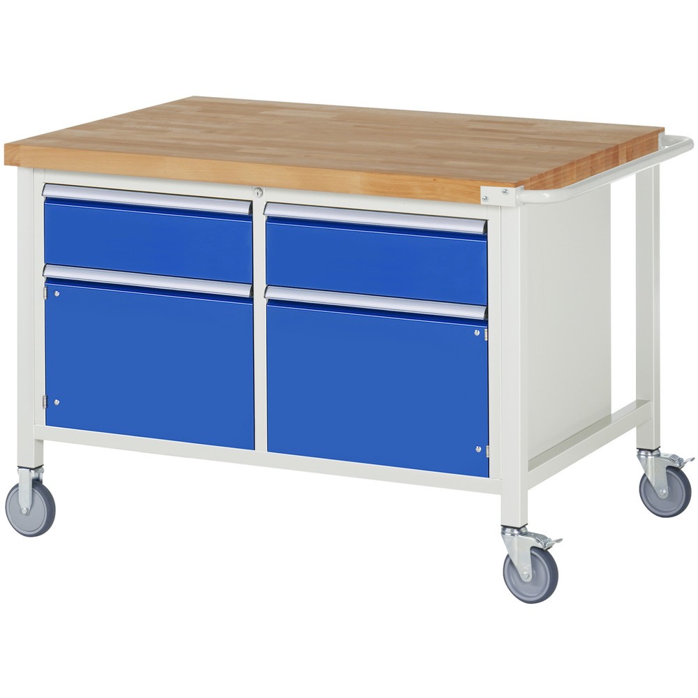 Immagine del prodotto n. 1: Banco da lavoro mobile RAU serie 8000, 1 contenitore doppio, 2 ante battenti, HxLxP 880-1.080 x 1.250 x 900 mm, 2 cassetti estraibili al 90%