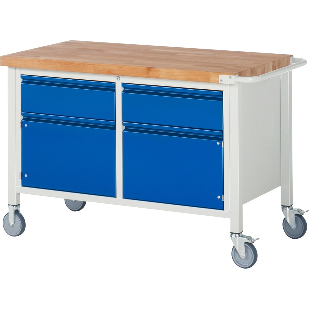 Immagine del prodotto: Banco da lavoro RAU serie 8000, 1 contenitore doppio, 2 ante battenti, AxLxP 880 x 1.250 x 700 mm, 2 cassetti 2 x 180 mm
