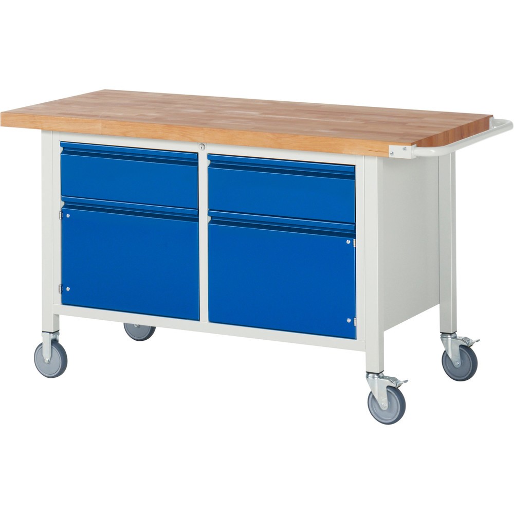 Immagine del prodotto n. 1: Banco da lavoro RAU serie 8000, 1 contenitore doppio, 2 ante battenti, AxLxP 880 x 1.500 x 700 mm, 2 cassetti 2 x 180 mm