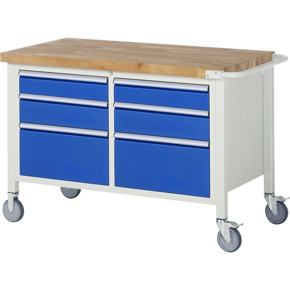 Immagine del prodotto n. 1: Banco da lavoro mobile RAU serie 8000, 1 contenitore doppio, HxLxP 880-1.080 x 1.250 x 700 mm, 6 cassetti estraibili al 90%