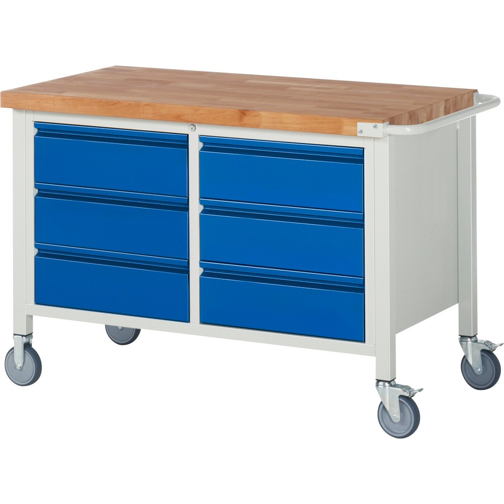 Immagine del prodotto n. 1: Banco da lavoro mobile RAU serie 8000, 1 contenitore doppio, AxLxP 880 x 1.250 x 700 mm, 6 cassetti 6 x 180 mm