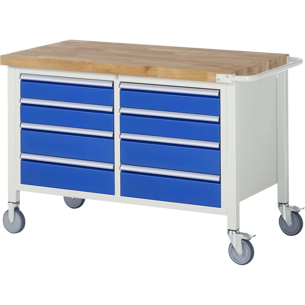 Immagine del prodotto n. 1: RAU Banco da lavoro mobile Serie 8000, HxLxP 880 x 1.250 x 700 mm, 1 contenitore doppio nella base, con 8 cassetti