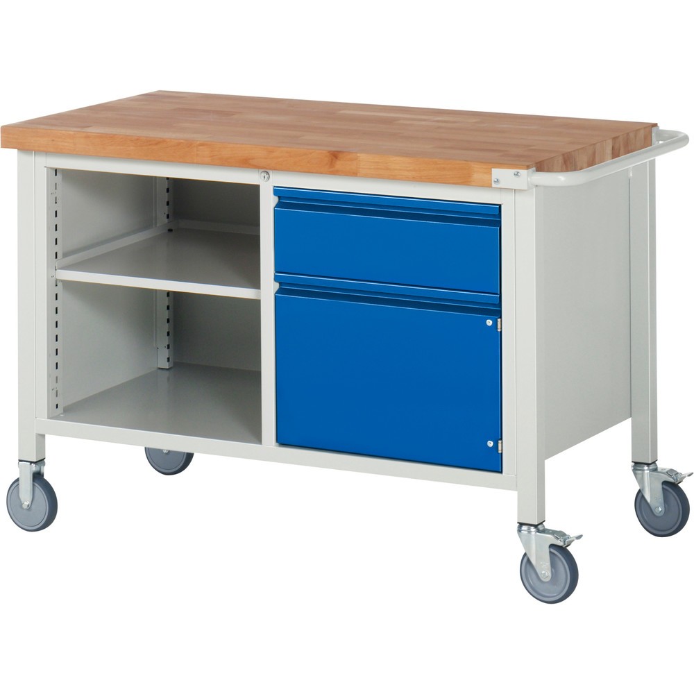 Immagine del prodotto: Banco da lavoro RAU serie 8000, 1 contenitore doppio, 1 ripiano, 1 anta battente, AxLxP 880 x 1.250 x 700 mm, 1 cassetto 1 x 180 mm