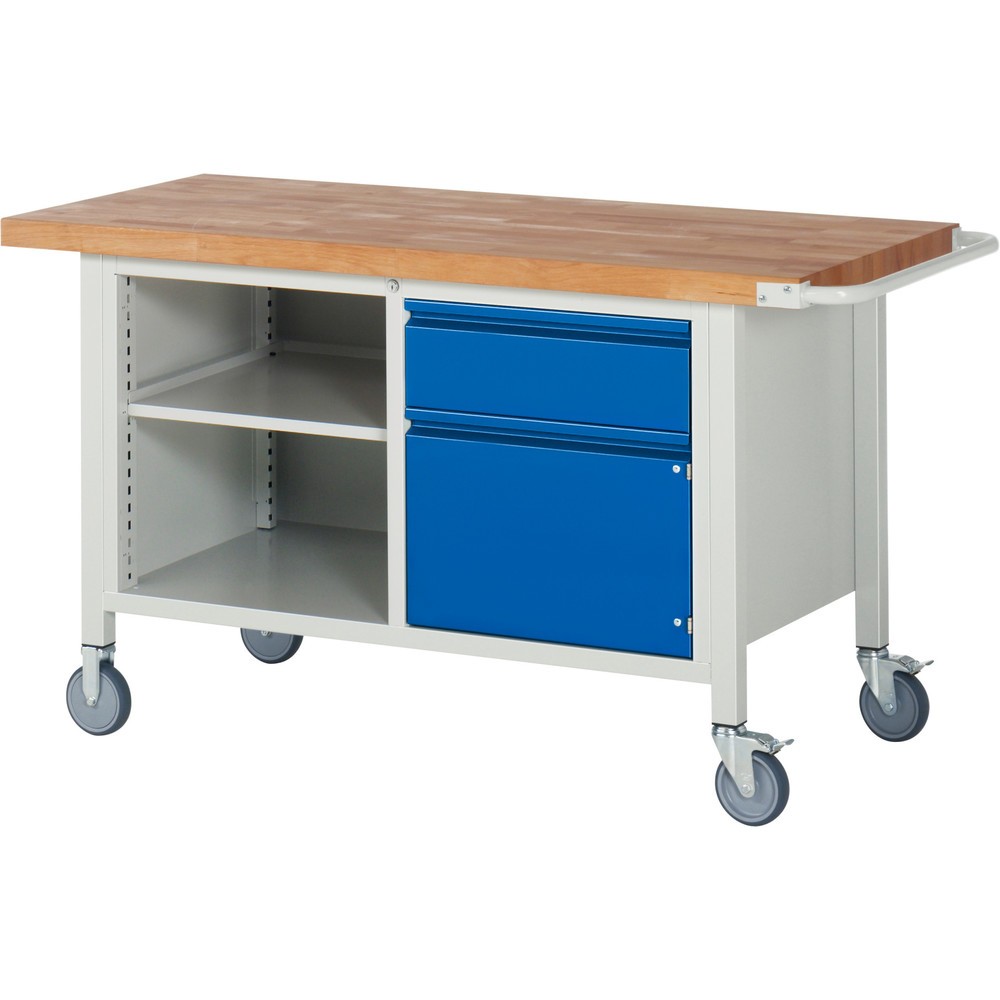 Immagine del prodotto n. 1: Banco da lavoro RAU serie 8000, 1 contenitore doppio, 1 ripiano, 1 anta battente, AxLxP 880 x 1.500 x 700 mm, 1 cassetto 1 x 180 mm