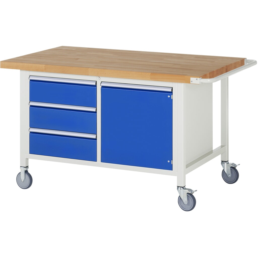 Immagine del prodotto: RAU Banco da lavoro mobile Serie 8000, HxLxP 880 x 1.500 x 900 mm, 1 contenitore doppio nella base, con 3 cassetti e 1 anta battente